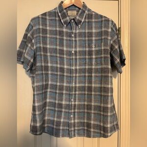 Weatherproof Vintage - SS - Gray, Blue - Large - Linen/Cotton - EUC